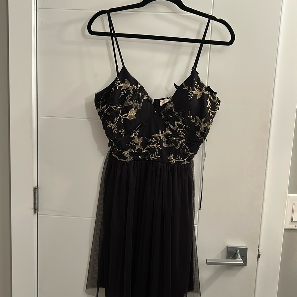 Olive tree, black and gold V- neck dress